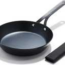 OXO Obsidian Pre-Seasoned Carbon Steel, 8" Frying Pan Skillet with Removable Silicone Handle Holder, Induction, Oven Safe, 1.8 Liters, Black