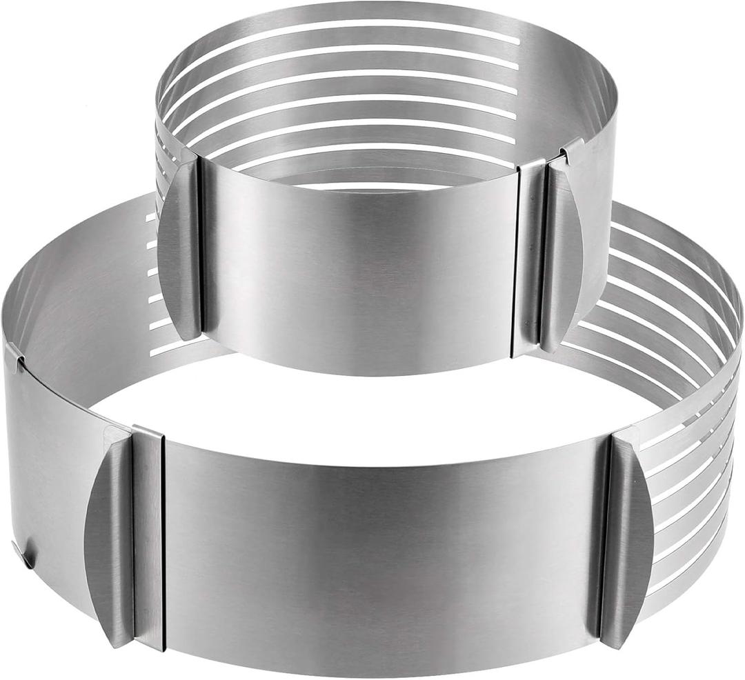 2 Pack Cake Slicer, Stainless Steel Cake Cutter Leveler 7-Layer 6-8 inch and 9-12 inch Adjustable Cake Ring Molds for Baking, Cutting and Slicing Cakes - Silver