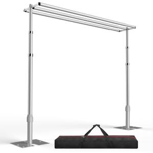 EMART Backdrop Stand Heavy Duty 10x10Ft,Three Crossbar Pipe and Drape Photo Background Support Kit, Adjustable Metal Frame with Flat Base for Wedding Birthday Party Decorations (Silver)