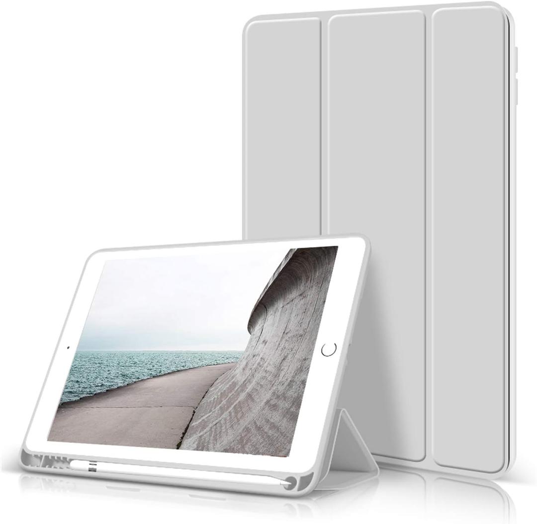 kenke Case for iPad 6th/5th Generation (2018/2017 Model) 9.7 Inch with Pencil Holder, Lightweight Smart Stand Cover with Soft TPU Back, Auto Wake/Sleep, Model A1822/A1823/A1893/A1954, Light Grey