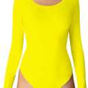 Women's Crew Neck Long Sleeve Cotton Bodysuit, Stretch Comfy Everyday Wear Bodysuit for Women