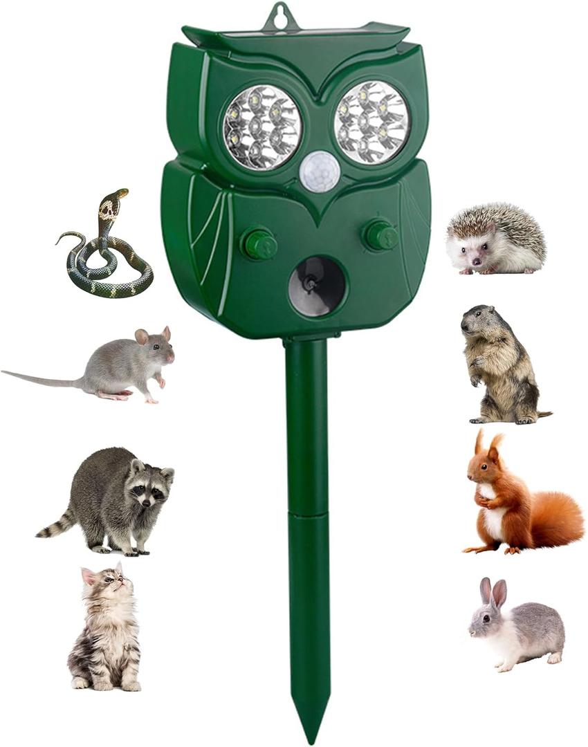 Solar Ultrasonic Animal Repellent Outdoor, 1Pack Repel Cats Dogs Squirrel Deer Fox Raccoon Rabbit Mole Coyote Deterrent, Waterproof with Motion Detector &LED Flash Lights for Yard Farm Garden