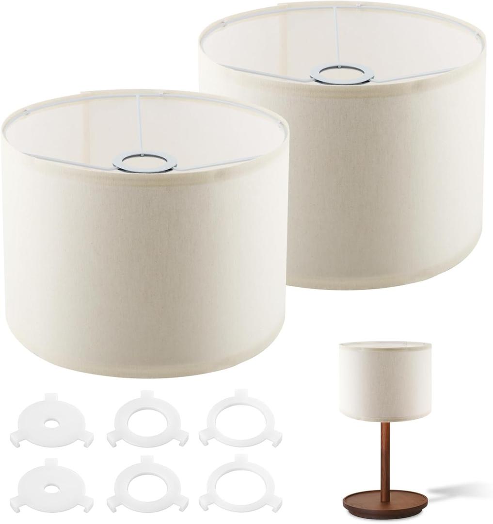 Beige Lamp shades Set of 2, Linen Drum Lampshades, 10.24" Top x 10.24" Bottom x 7.48" High Small Lamp Shade for Table Lamps & Floor Lam-ps & Bedside Lam ps Replacement, Easy Assembly(Beige)