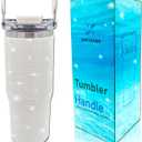 30oz Bling Rhinestone Studded Tumbler with Top Handle and Leakproof Lid Vacuum Insulated Stainless Steel Glitter Crystal Water Bottle with Flip Straw Reusable Cup Outdoors Travel Mugs (Milky)