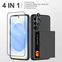 SAMONPOW for Samsung Galaxy S25 Plus Case with Screen Protector + Camera Cover [4-in-1] Galaxy S25 Plus Case Wallet Card Holder Shockproof Phone Case for Samsung Galaxy S25 Plus, Black