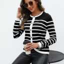 CiCiBird Women Striped Cardigan Sweaters 2025 Fall Button Knit Jacket Trendy Casual Long Sleeve Coat (L)