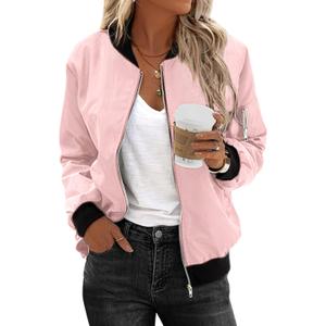 Zeagoo Women's Bomber Jacket Casual Coat Zip Up Spring Fall Clothes with Pockets S-XXL (Pink, L)