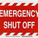 Brady 90372 7" Height, 10" Width, B-302 High Performance Polyester White On Red Color Fire Sign, Legend "Emergency Shut Off"