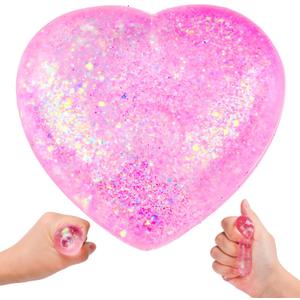 Heart Stress Balls (Pink) Squishy Toys for Adults Kids, Slow Rise Sugar Ball Sensory Fidget Toys, Love Shape Squishy Squeeze Toys, Malt Stretch Ball, Heart Shape Stress Toys for Hand Exercise