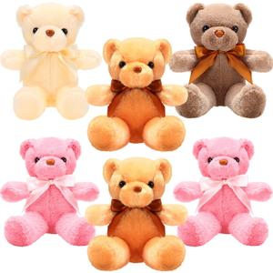 Aoriher 6 Pcs Bears Stuffed Animal Bulk Adorable and Cuddly Soft Cute Plush Gifts for Girlfriend Baby Shower Graduation Birthday Wedding Party Favors(Beige, Brown, Pink)