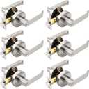 6 Pack Satin Nickel Room Door Locks Bedroom, Bathroom Door Handle, Keyless Room Door Lock, Modern and Sturdy, Heavy Duty