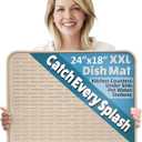 XXL Silicone Dish Drying Mat for Kitchen Counter or Under Sink, 24" x 18" Extra Large, Waterproof Pet Feeding Mat, Dog Food, Water Bowls, Under Drying Racks for Dishes, Coffee Bars, Bar Mats (Beige)