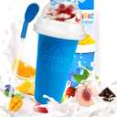 Slushie Cup, DIY Magic Slushy Maker Cups, Portable Slushy Cup for Juices, Milk and Ice Cream Make, Double Layers Silica with Lid & Straw for Kids, Friends, Family (Blue)