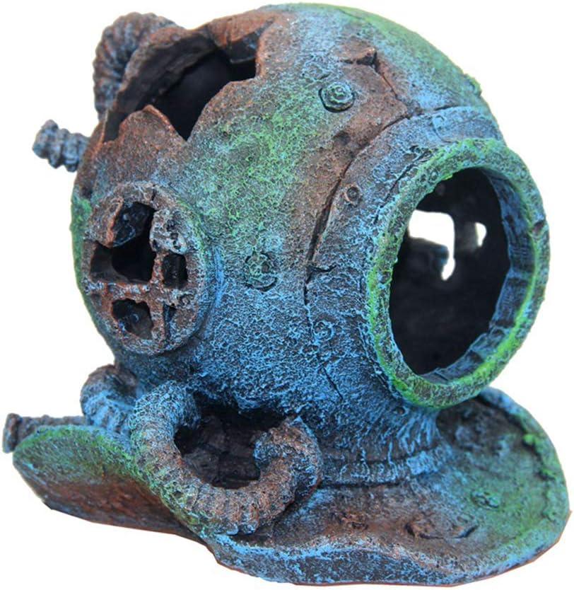 SLOCME Aquarium Sunken Submarine Helmet Decorations - Realistic Vintage Noah's Ark Shipwreck Fish Tank Decorations, Durable Resin Fish Tank Ship Accessories