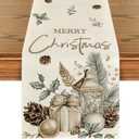 Artoid Mode Xmas Ball Gifts Pine Cone 210 GSM Christmas Table Runner, Seasonal Winter Kitchen Dining Table Decoration for Home Party Decor 13x120 Inch