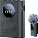 Voice Amplifier with Magnetic Wireless Lapel Microphone, 15W Mini Megaphone for Classroom, Portable Speaker PA System for Teachers, Elderly, Yoga, Tour Guide, Bluetooth Voice Amplifier (Black)