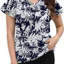 Womens Short Sleeve Chiffon Blouses Dressy Casual V Neck Bow Tie Formal Office Shirts Work Tops (XXL)