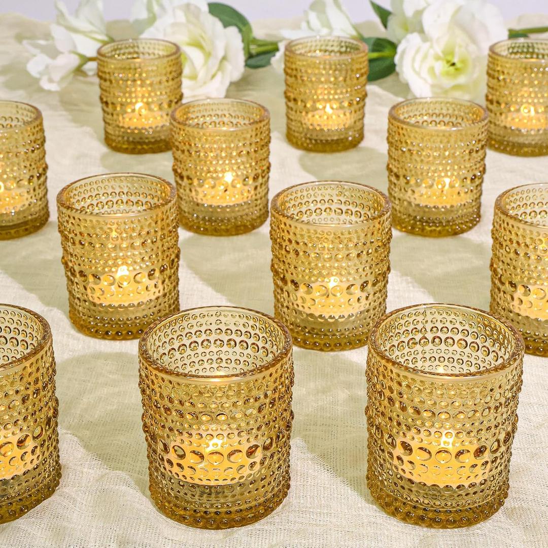 SUPMIND 24 Pcs Votive Candle Holders, Golden Glass Candle Holder Bulk for Table Centerpiece, Tea Lights Candle Holders for Wedding Shower, Party and Home Decor