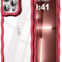 SKYLMW Compatible with iPhone 13 Pro Case, Kawaii Cute Curly Wave Frame Luxury Plating Edge, Stylish Glossy Clear Back, Soft TPU Shockproof Protective Cases for iPhone 13 Pro, Red