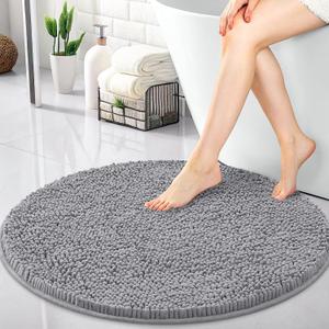 OLANLY 30-inch Round Bathroom Rugs, Extra Soft and Absorbent Chenille Bath Rugs, Quick Dry Machine Washable Bath Mats for Bathroom Floor, Tub and Shower, Home Decor Accessories, Grey