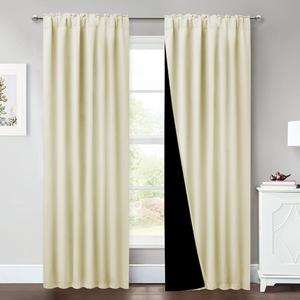 NICETOWN Living Room Completely Shaded Draperies, Privacy Protection & Noise Reducing Drapes for Laundry, Black Lined Insulated Window Treatment Curtains for Home Decor (Beige, 2 Pieces, W52 x L84)