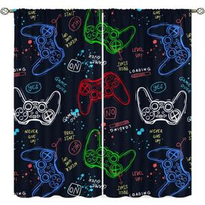 Neon Gamepad Game Window Curtains Teen Boys Modern Gaming Video Game Room Bedroom Living Room Decorations Home Window Treatments Drapes 2 Panel W42xL45in Decor
