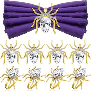 Patelai Spider Napkin Rings Halloween Metal Spooky Rhinestone Napkin Holder Buckle Serviette Halloween Table Decoration Party Supplies