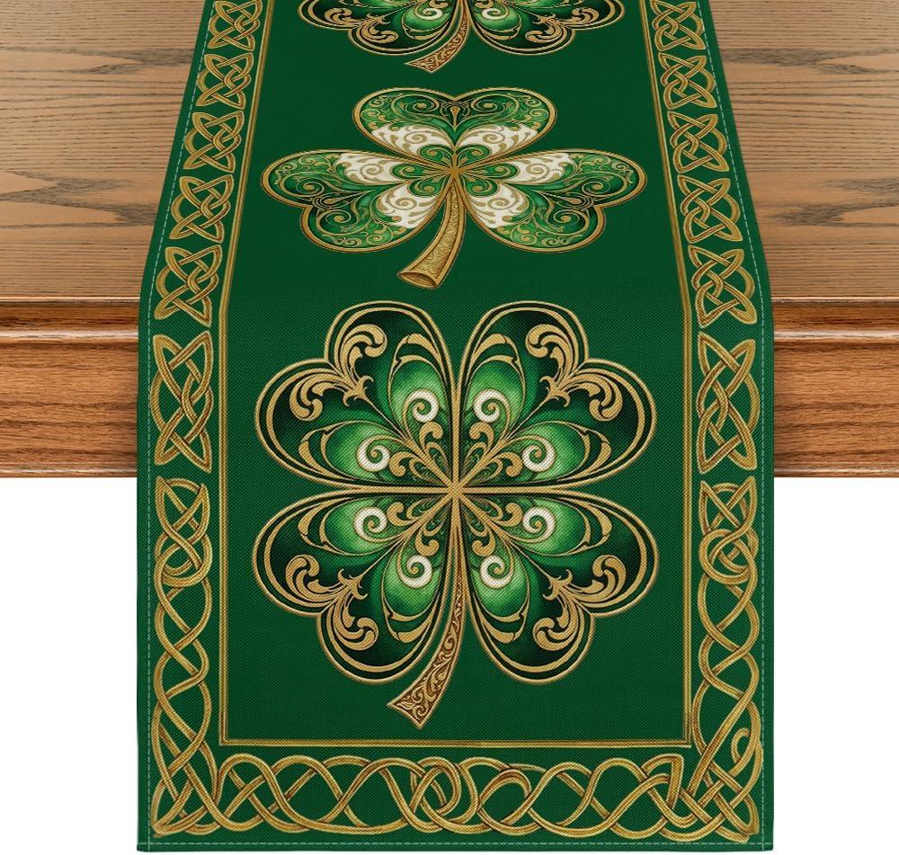 Artoid Mode Cloisonne Clover 210 GSM St. Patrick's Day Table Runner, Celtic Knot Kitchen Dining Table Decoration for Home Party Decor 13x36 Inch