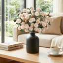 Lifewit Beige Artificial Flower for Vase, 10 Pcs Faux Silk Mums Ball with Long Stems and 2 Pcs Eucalyptus Stems for Home Decor, Fake Small Kiku for Floral Arrangement, Pom Pom for Centerpieces