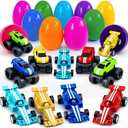 Stargo 8 Pack 3.2" Colorful Prefilled Easter Eggs bulk with Racing Mini Car Vehicles - Pull Back Cars | Plastic Easter Eggs Large for Easter Basket stuffers, Easter Gifts, Party Favors Boy Goodie Bags
