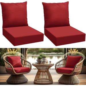 Patelai 4 Pcs Outdoor Deep Seating Cushions for Patio Furniture 24 x 24 Inch Waterproof Fade Resistant Patio Furniture Back Pads and Chair Cushions Replacement for Pool Yard Garden Couch (Red)