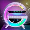 Smart LED Table Lamp with Wireless Charger Atmosphere Lamp, Bedside Lamp with Clock, Color Changing Sound Machine for Home Decor, Bedroom, Office