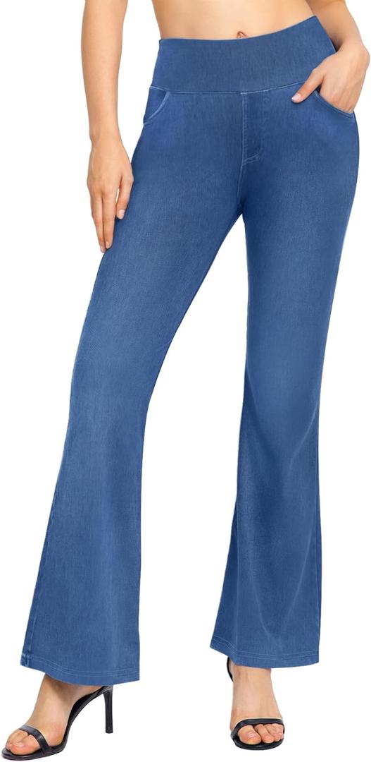 CLOZOZ Flared Jeans for Women High Waisted Stretchy Pull On Bell Bottom Flare Leggings with Pockets XL