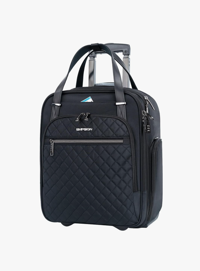 EMPSIGN Underseat Carry On Wheeled - 16" Carry on Bag with Wheels Multi-functional Lightweight Rolling Bag Overnight Weekender Small Suitcase for Women Men Travel Business, Black