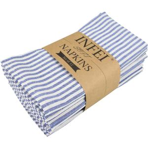 Plain Striped Cotton Linen Blended Dinner Cloth Napkins - Set of 12 (40 x 30 cm) - for Events & Home Use (Blue)