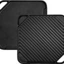 Cast Iron Reversible Grill/Griddle, 10.5-Inch Double Handled Cast Iron Stovetop Grill/Griddle