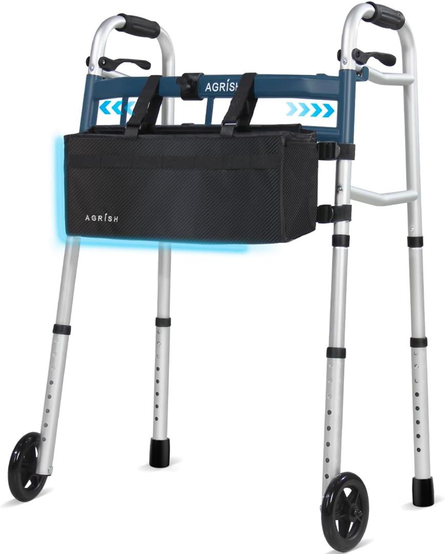 Agrish Narrow Walkers with Storage Bag - FSA/HSA Eligible Width Height Adjustable Walker, Lightweight Folding Walkers for Seniors Handicapped & Disabled, Up to 350 lbs