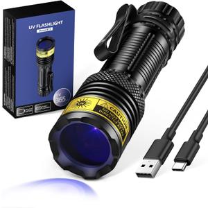 UV Flashlight B72 USB Rechargeable 365nm Mini Blacklight, Wood's Lamp Portable Handheld Powerful LED UV Blacklight for Pet Urine,Rocks, Resin Curing