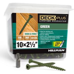 Deck Plus 2-1/2 Inch Epoxy Coated Exterior Wood and Fence Screws #10 x 2-1/2" Torx/Star Drive Included Coarse Thread, Outdoor Rust Resistant Decking Screw, Green, 5 lb Box, 365 Pieces | 48402