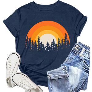 Hiking Shirts Women Forest Adventure T-Shirt Nature Travel Lover Tee Outdoor Camping Tops (Blue, M)