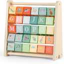 FReniland Wooden Activity Cube - Double-Sided Abacus & Alphabet Flip Tiles for Toddlers 18M+, Educational Counting Toy for Preschool and Homeschool Learning