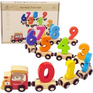 Number Train Set for 1 2 3 Year Olds, Educational Toy Cars for Toddlers, Montessori Learning Toys for Boys and Girls (Red)