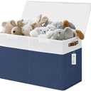 Bagnizer Large Toy Storage Box with Lids, Collapsible Sturdy Baby Storage Organizer Chest Bin Basket for Kids, Boys, Girls, Playroom, Nursery, Bedroom, Closet 25"x13"x16" (Navy Blue and White)