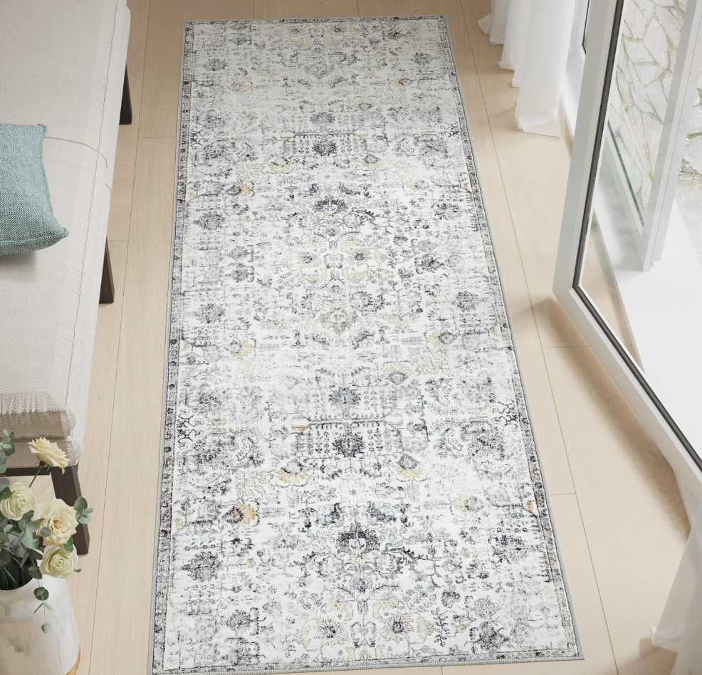 jinchan Kalen Runner Rug 2x6 Washable Area Rug Soft Vintage Hallway Indoor Floor Mat Thin Retro Distressed Carpet Blue Floral Country Non Slip Bathroom Kitchen Bedroom Living Room