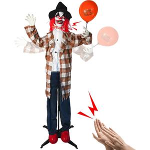 Hourleey 6ft Halloween Animatronic Clown Decorations, Sound Activated Animated Talking Clown with Light-Up Balloons for Indoor Outdoor Yard Decor