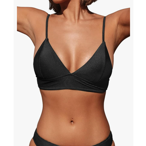 CUPSHE Bikini Top for Women Swimsuit V Neck Textured Bathing Suit, M