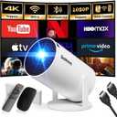 Mini Projector with WiFi and Bluetooth Built-in Apps Smart Projector Support 4K 1080P FHD 180 Adjustable Auto Keystone Compatibile with HDMI/TV Stick/Memory Stick/Laptop, White