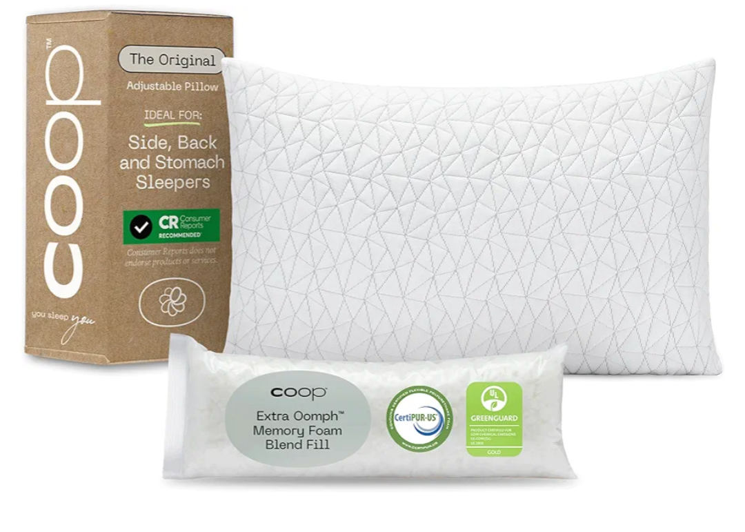 Coop Home Goods Original Adjustable Pillow, Queen Size Bed Pillows for Sleeping, Cross Cut Memory Foam Pillows - Medium Firm Back, Stomach and Side Sleeper Pillow, CertiPUR-US/GREENGUARD Gold 29" x 19"