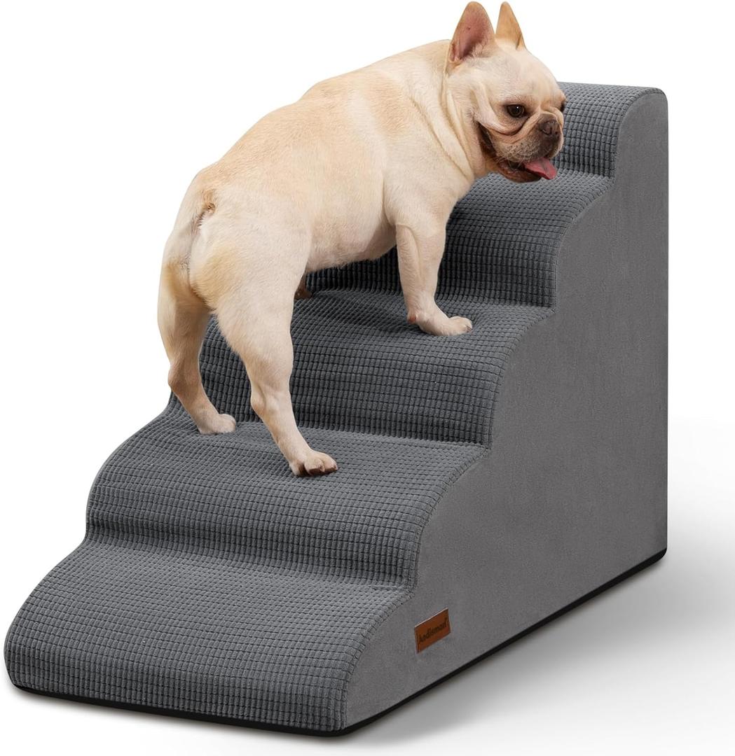 Dog Stairs for Bed 28.7”H, 5Step Dog Ramp, NonSlip Sturdy Pet Steps for Small Dogs & Cats to get on High Bed or Couches, Grey