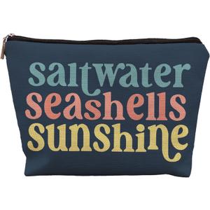 Beach Makeup Bag,Sunscreen Summer Travel Makeup Pouch,Saltwater Seashells Sunshine Travel Cosmetic Zipper Bags for Women,Beach Gifts for Women (Color-03)